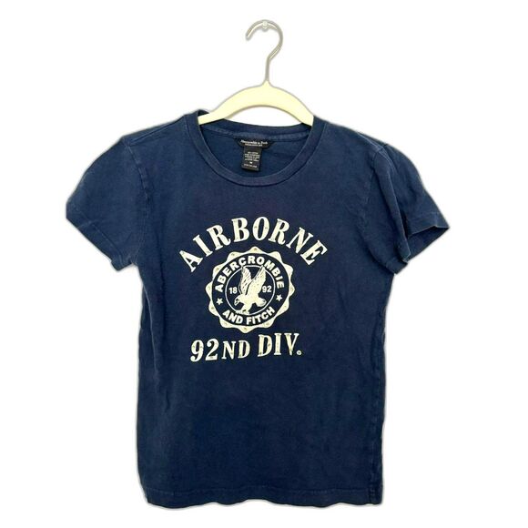 Abercrombie & Fitch T shirt Women's Size Medium Navy White Airborne Baby Tee y2k - Picture 1 of 2